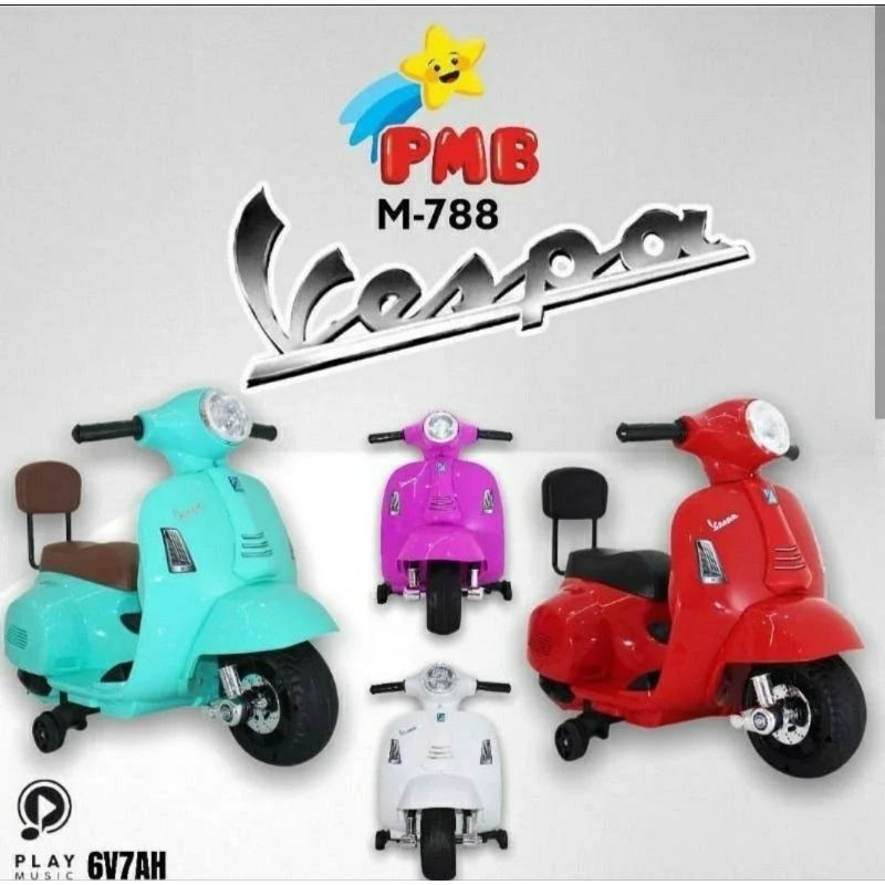 Motor Aki mainan anak PMB - M788 Lisensi Asli Vespa Klasik, Untuk Usia 2~4 Tahun