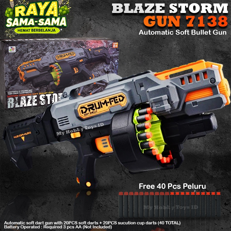 Mainan Tembakan Not Nerf Tembakan Otomatis Size Besar Free 40 Peluru Kado Anak Blaze Storm Gun