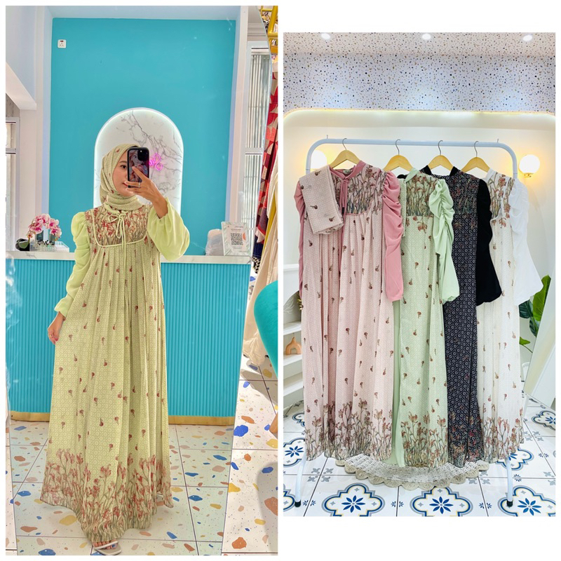 GAMIS SET HIJAB CERUTI MOTIF BUNGA PREMIUM