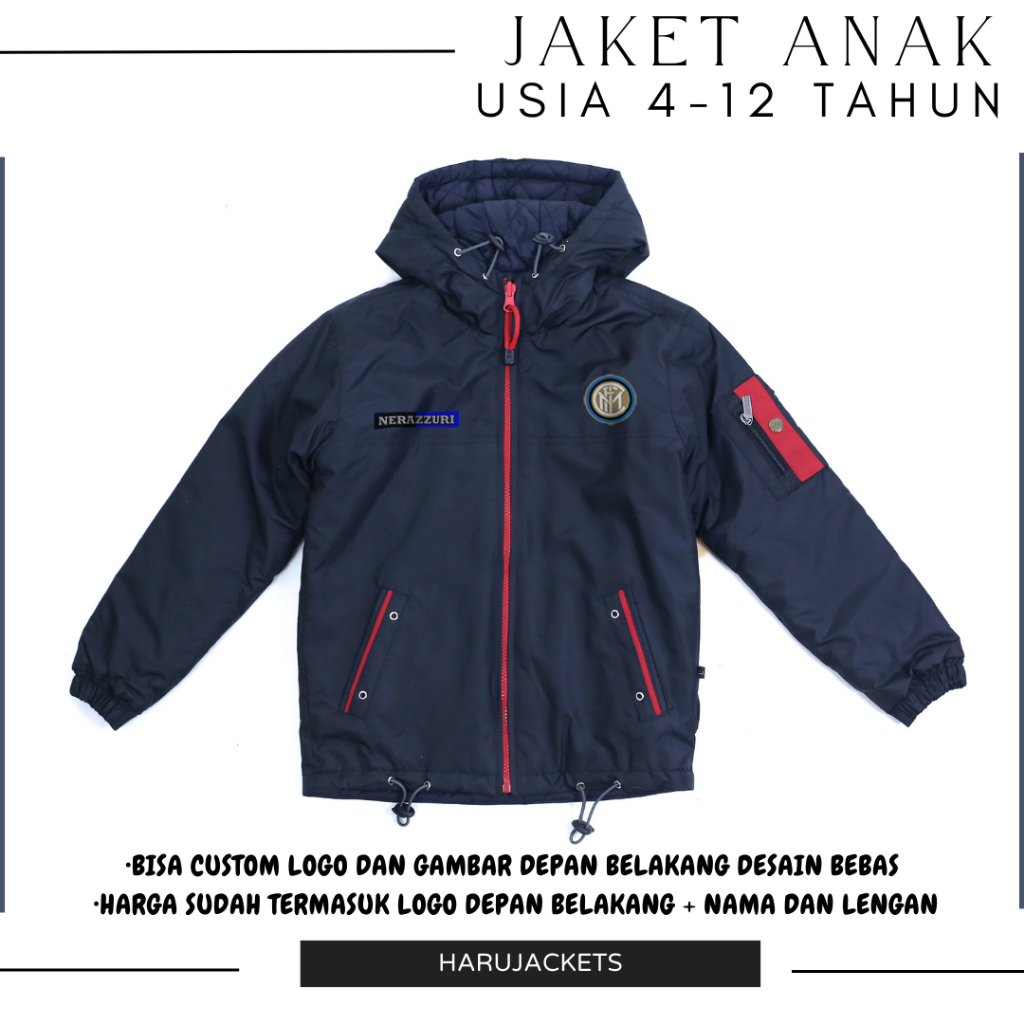 Jaket Bola Anak - Jaket Olahraga Anak Laki-laki - Jaket Intermilan Interisti Parasut Tebal