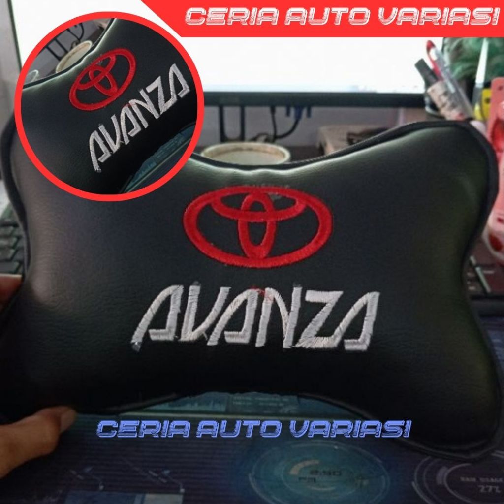Bantal mobil set sandaran jok headrest Avanza Kulit sintetis