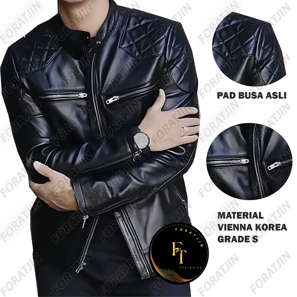 Foratjin- Jaket Kulit Garut Pria Beckham Touring  Motor Material Vienna Super Kilap