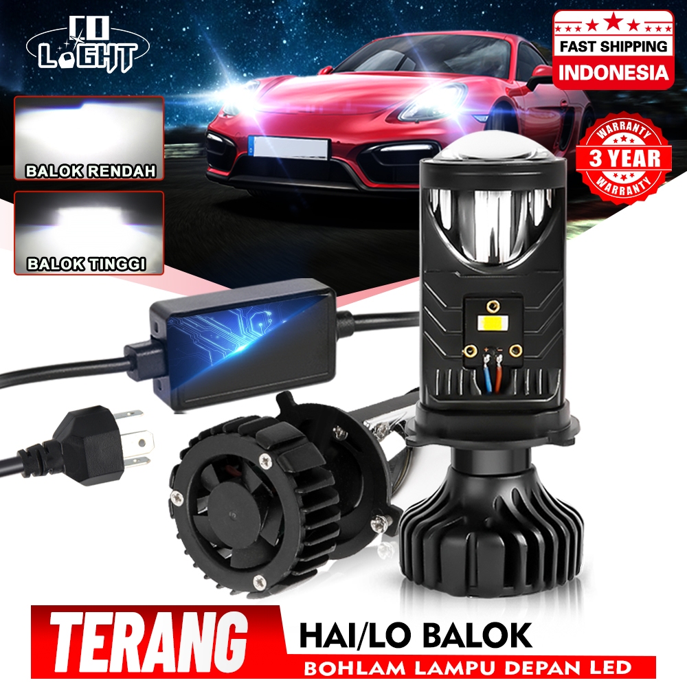 CO LIGHT H4 Proyektor Lampu Depan LED Canbus 90W Kit Konversi Bohlam Mobil Lensa Hi/Lo Beam 6500K