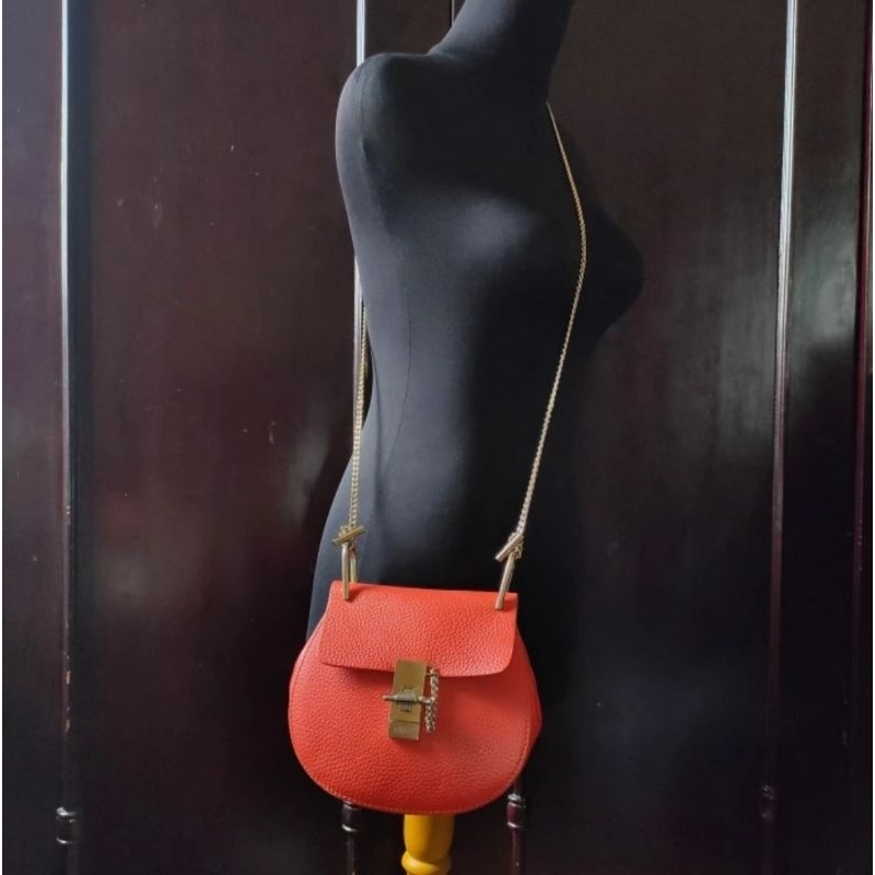 Slingbag/Tas Selempang Kulit   C h l o é   Drew Red Orange Preloved/second