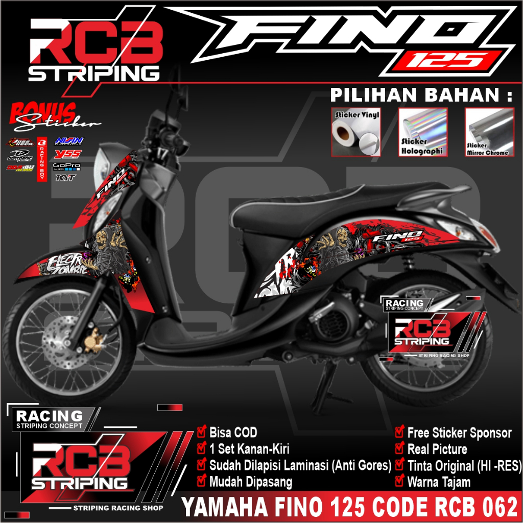 STRIPING MOTOR FINO FI STIKER VARIASI FINO 125 NEW FI STRIPING FINO 125  ELECTRIC ZOMBIE RCB 062