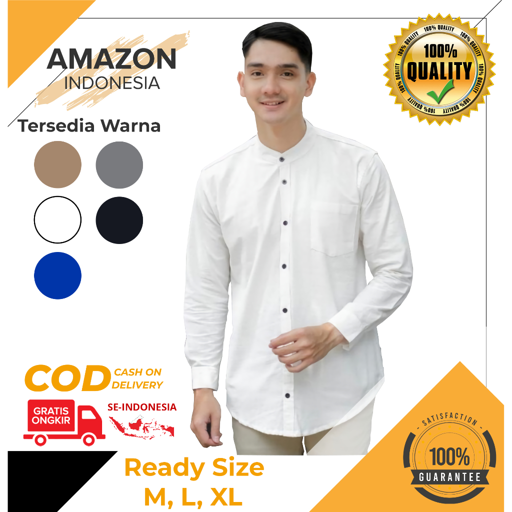 BEST SELLER  Baju Kemeja  Koko Pria Dewasa Terbaru Model Lekan Variasi Warna Putih Bahan Premium Baju Muslim Atasan Pria Murah Bagus Pakaian Kasual