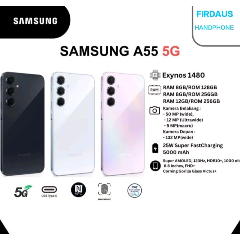 SAMSUNG A55 5G RAM 8/12 INTERNAL 256 GARANSI RESMI INDONESIA