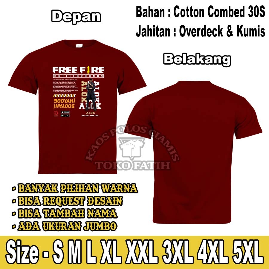 Kaos Karakter Free Fire Dewasa Unisex  ALOK Depan Lengan Pendek  Combed 30S