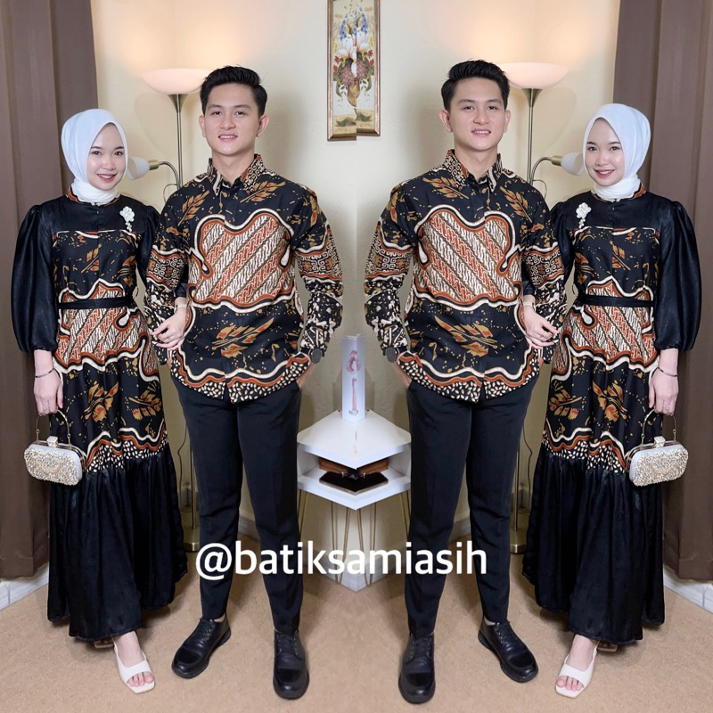 Nadira Gamis Couple Set Hijab Batik Kombinasi Santorini Silk Premium