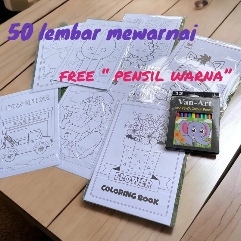 

50 Lembar Mewarnai dapat Gratis Pensil Warna