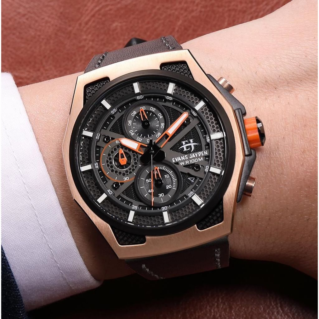 Jam Tangan Pria Evans Jayden 9585 Original Kaca Sapphire Garansi 1 Tahun Best Quality