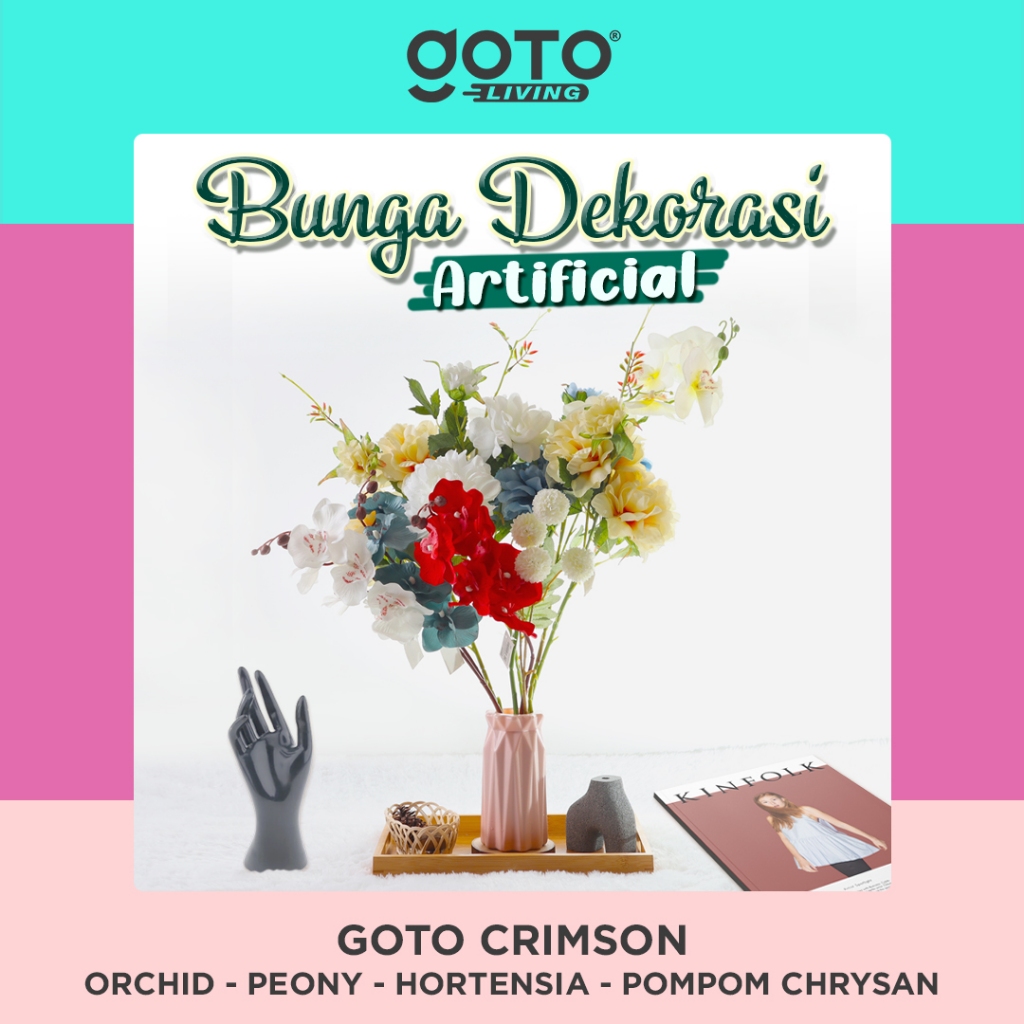 Goto Crimson Bunga Hias Mawar Teratai Artificial Flower Buket Plastik