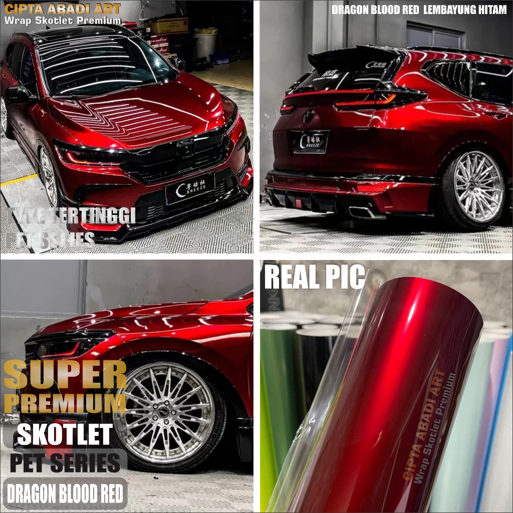 STIKER SKOTLET MOBIL MOTOR DRAGON BLOOD SERI PET SUPER PREMIUM SCOTLET MERAH LEMBAYUNG HITAM