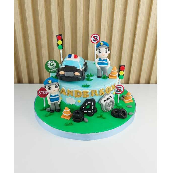 

CAKE TEMA POLISI MOBIL UK 20CM / KUE ULANG TAHUN CUSTOME