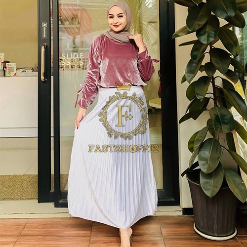 ROK PLISKET WANITA DEWASA STANDAR & JUMBO | ROK LIPAT BLUDRU VELVET IMPORT PUTIH BW REAL PICT 100%