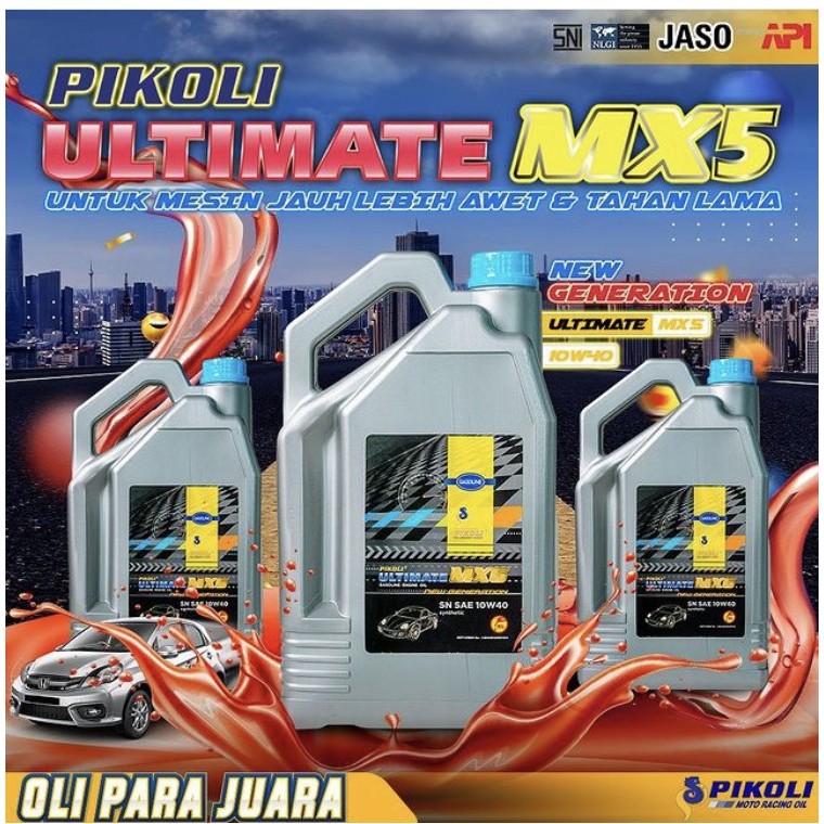 Pikoli Ultimate MX5 4 Liter merk PIKOLI API SN SAE 10W40 Synthetic Oil