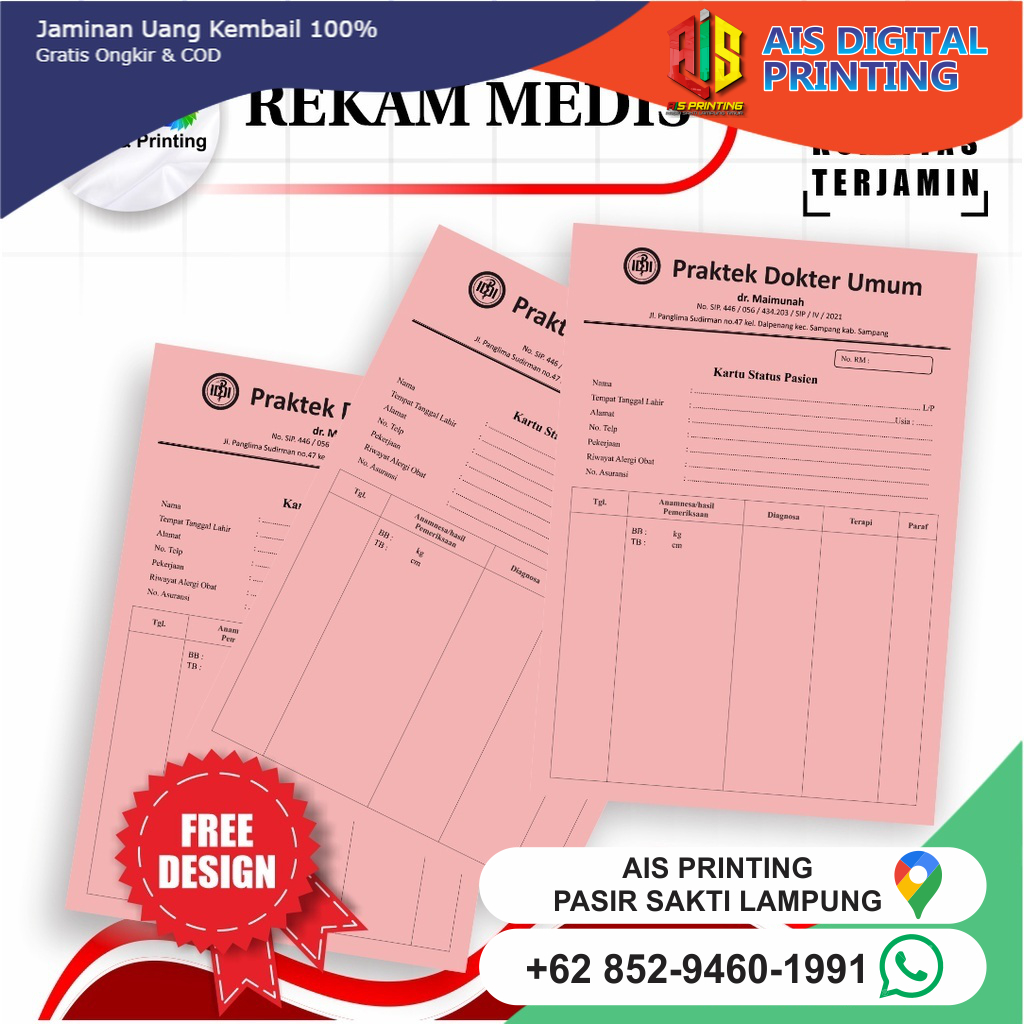 

Cetak Custom Kartu Rekam Medis / Kartu Status Pasien Medical Record Ukuran 19cm x 15cm