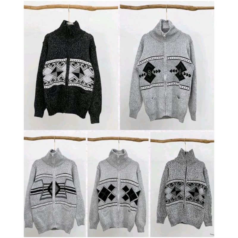 Sweater Rajut Kerah Resleting Tebal Pria - Wanita