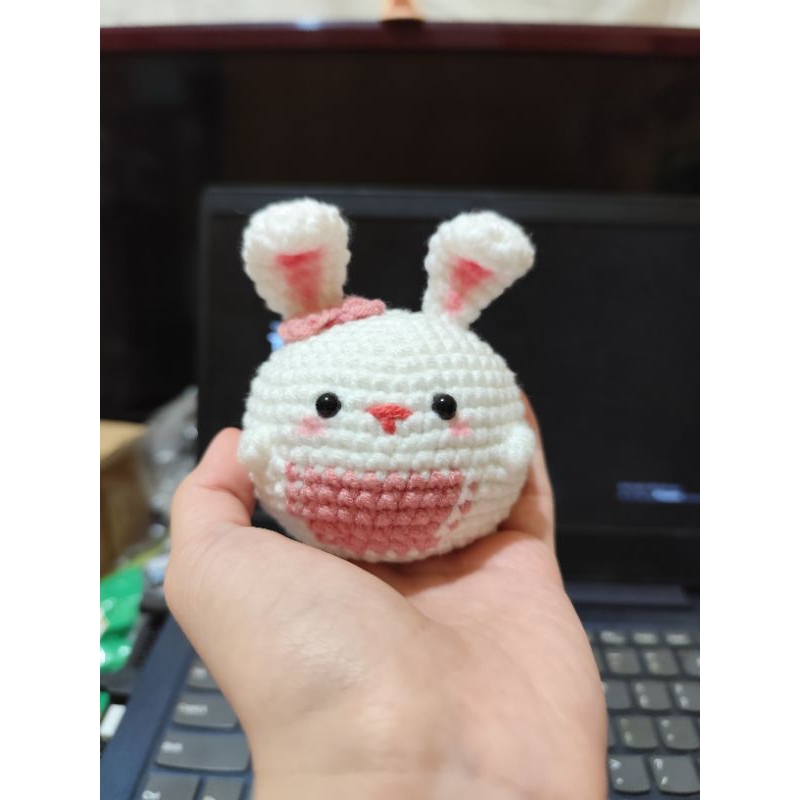 Sumo chubby bunny Amigurumi doll crochet lucu tas kawaii mainan ball hat boneka rajut little amora
