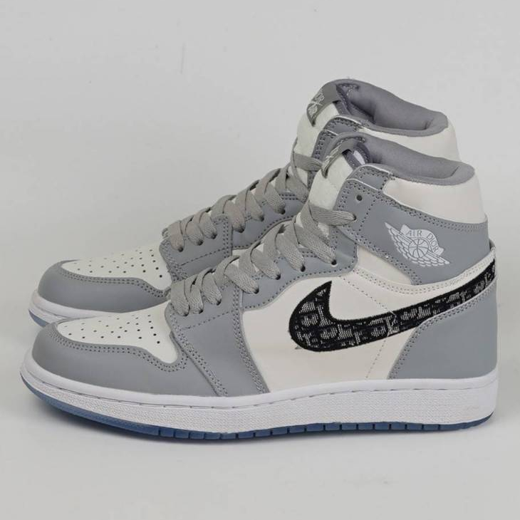 Sepatu Nike Air Jordan 1 High X Dior Grey Abu Sneakers Pria Olahraga Sport Basket