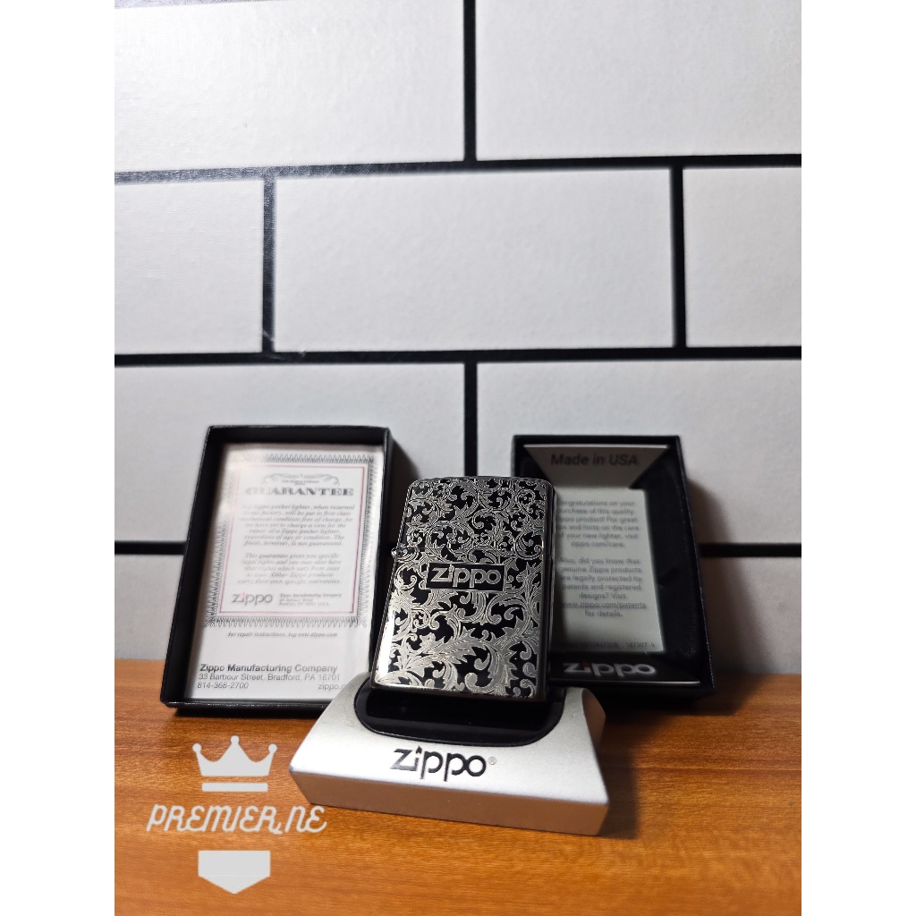 ZIPPO BLACK ICE BATIK ORIGINAL PING SOUND WITH SEAL ORANGE