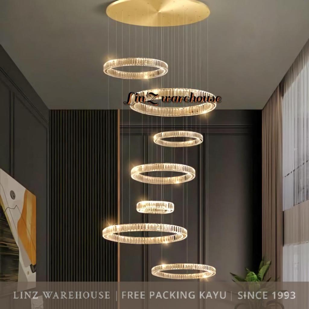 Lampu Gantung void MODERN 7 CRYSTAL RING LED pendant light