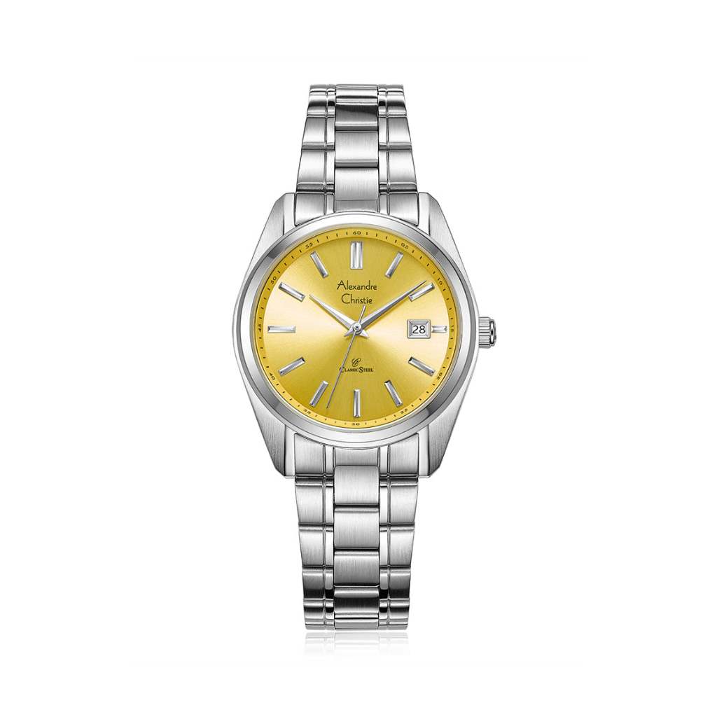 Alexandre Christie AC 8660 LDBSSYL Kuning Original / Jam Tangan Wanita Analog Rantai Stainless Steel