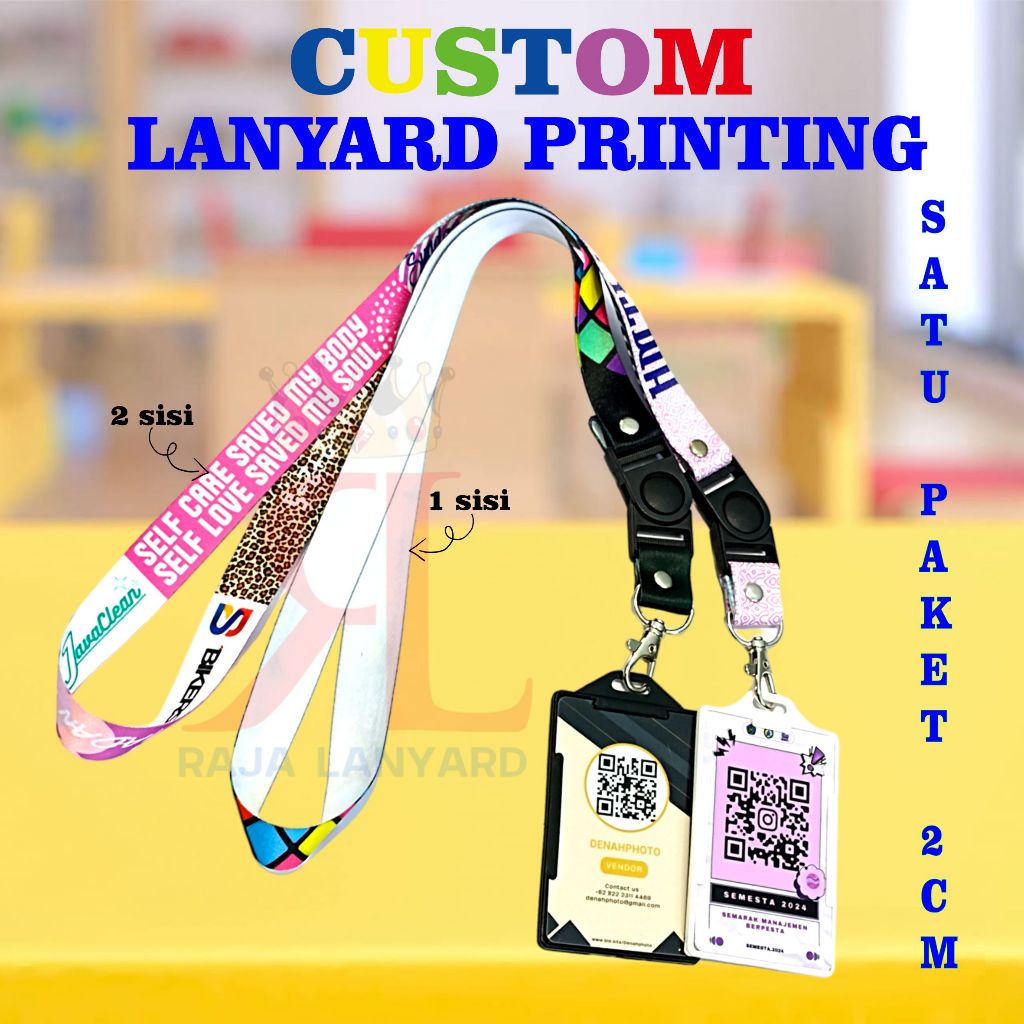 

SEPAKET LANYARD + ID CARD +CASING 2 CM GANTUNGAN NAME /TAG CUSTOM/KALUNG ID CARD SATU SET PRINTING