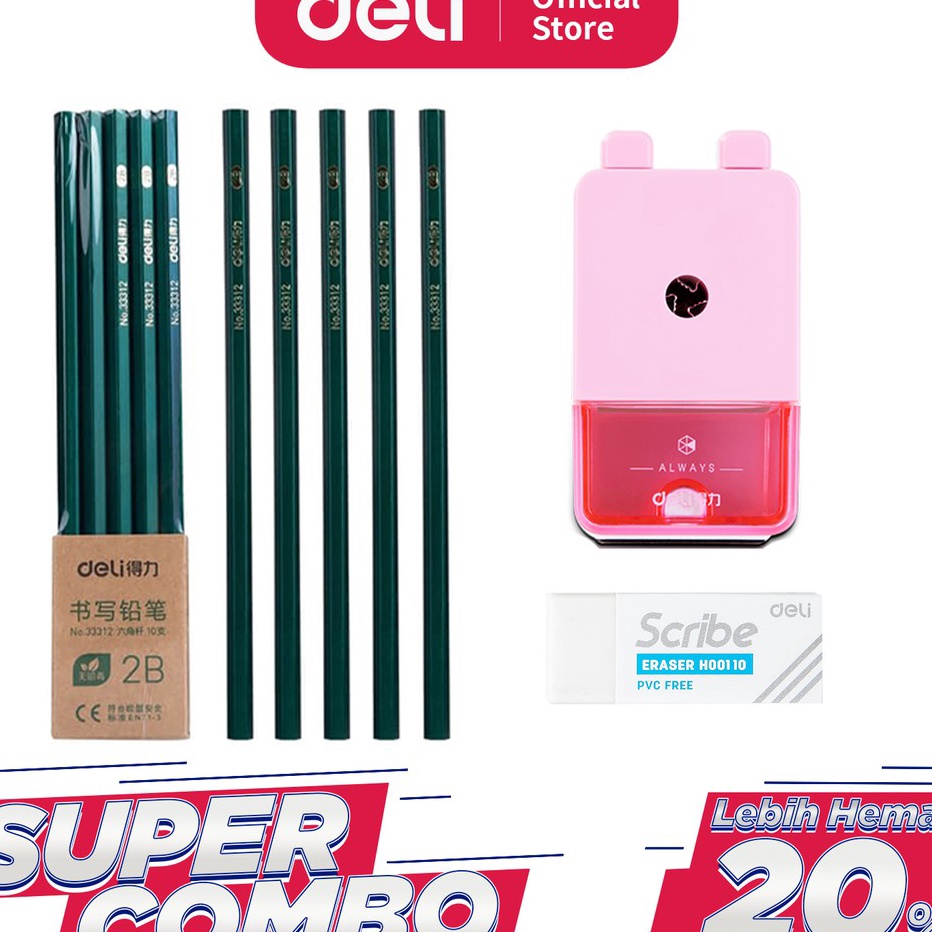 

Ready Stok Deli Combo Set 2 1pcs Pensil 2B 3pcs Penghapus Rautan Putar