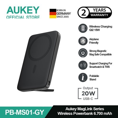AUKEY Wireless Powerbank Magsafe 6700mah USB-C 20W PD PB-MS01
