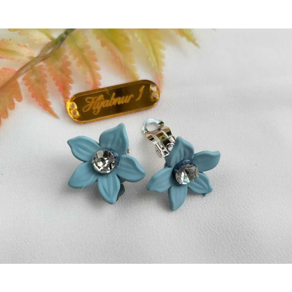 Hijabnur1 - Sepasan Anting Klip Hija Bunga Kecil - Anting Jepit Hijab Handmade