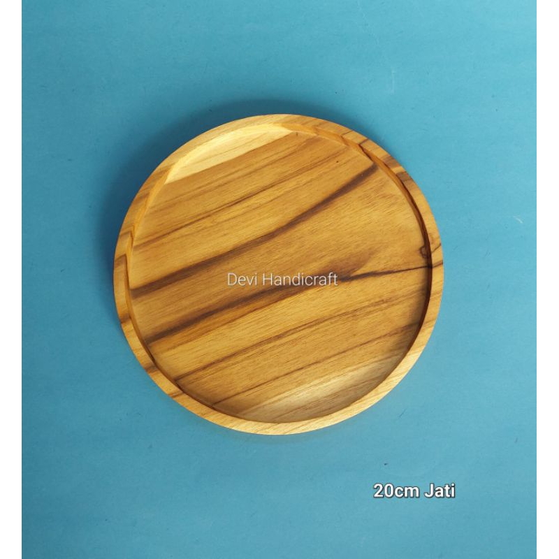 piring kayu/piring kayu datar/piring buser kayu jati 20cm