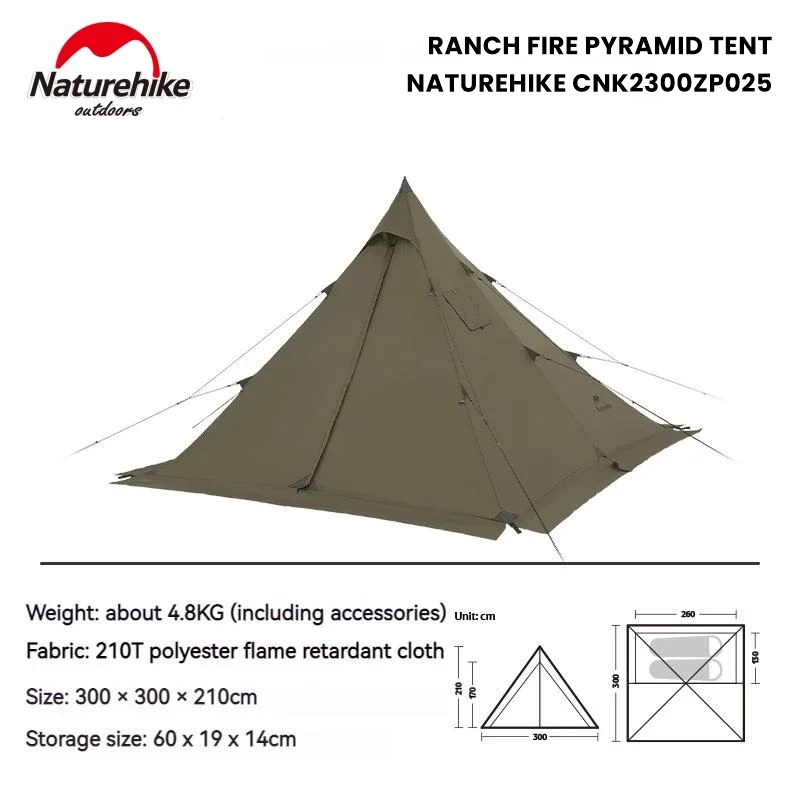Tenda Camping Naturehike Ranch Fire Pyramid CNK2300ZP025 Tarp Tent Glamping Hiking Double Layer Kema