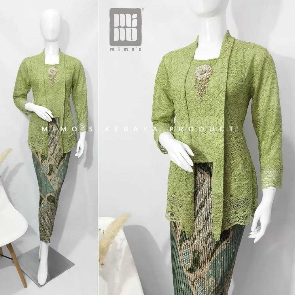 Stelan kebaya kutu baru brokat lengan panjang kebaya brokat premium set kebaya kutubaru rok plisket 