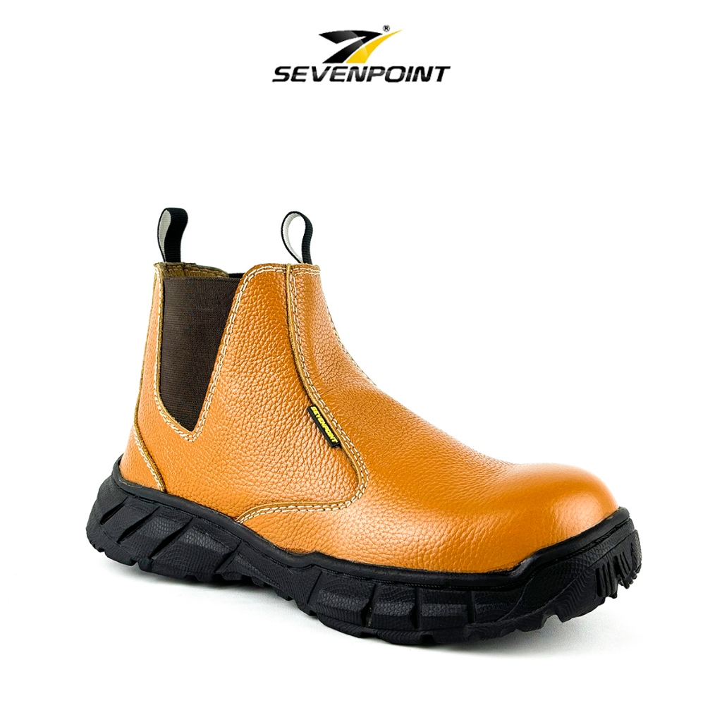 Sepatu Safety Boots Slip on Pria Kulit Sapi Tanpa Tali Ujung Besi Sefty Shoes Septy Septi Lapangan