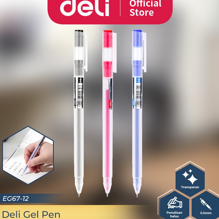 

Free Ongkir Deli Gel Pen Pulpen Gel 5mm Isi 12 pcs Tinta Banyak ATK Kantor EG6712PCS