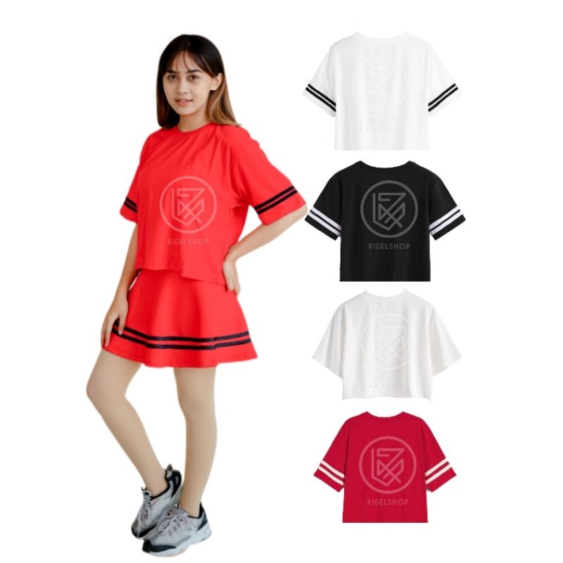 Crop Wanita Oversize Stripe Putih Dan Hitam Terbaru Kaos Crop List Oversize Kaos Crop Olahraga Wanit