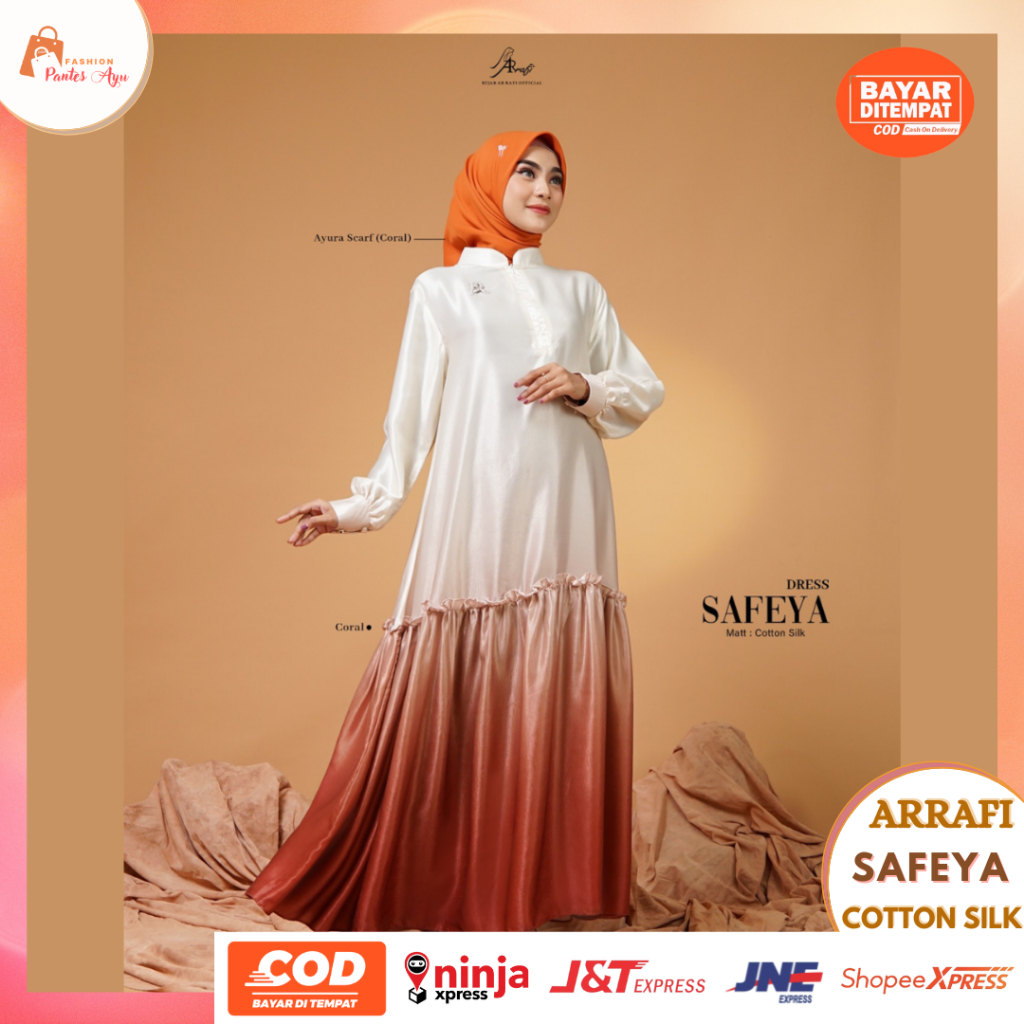 Baju Gamis Wanita Dress Ar Rafi Bahan Cotton Silk Premium Model Terbaru Kekinian Best Seller 2024 Safeya Dress by Arrafi Hijab Official