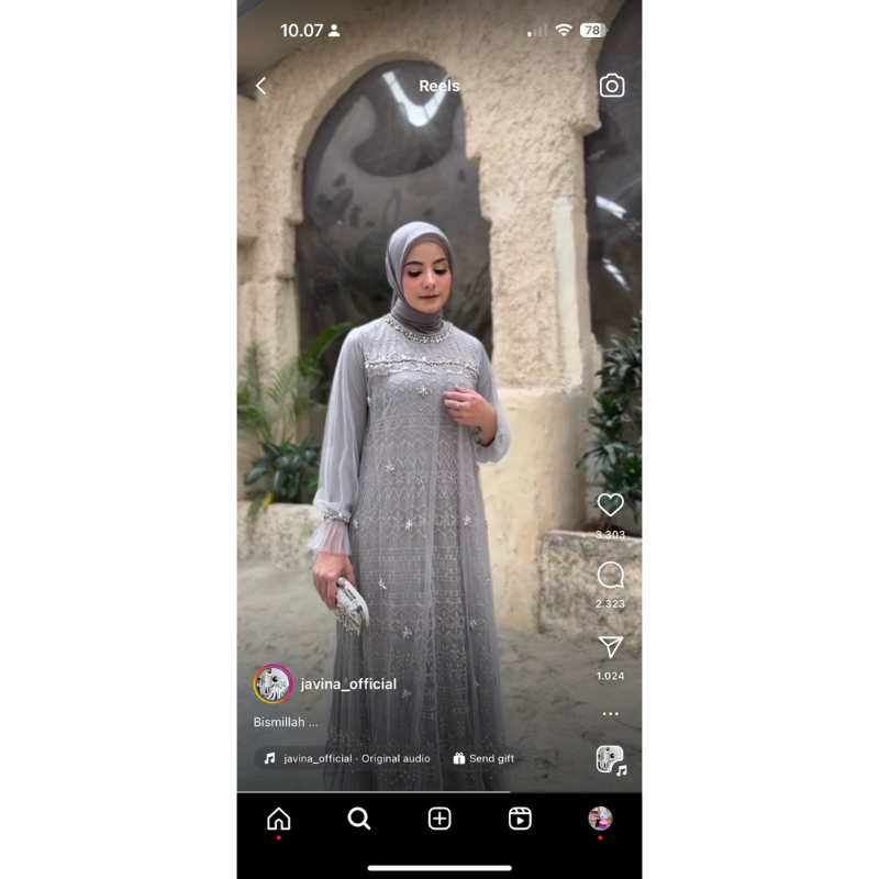 Dress Alura Pleats Tule Bordir Series Warm Grey XL by Javina