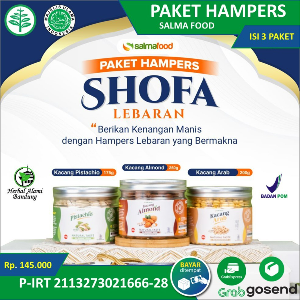 

Paket Hampers Kacang Lebaran Shofa By SALMAFOOD - Kacang Pistachio Kacang Almond Kacang Arab Terbukti Lebih Gurih Renyah Dan Lezat