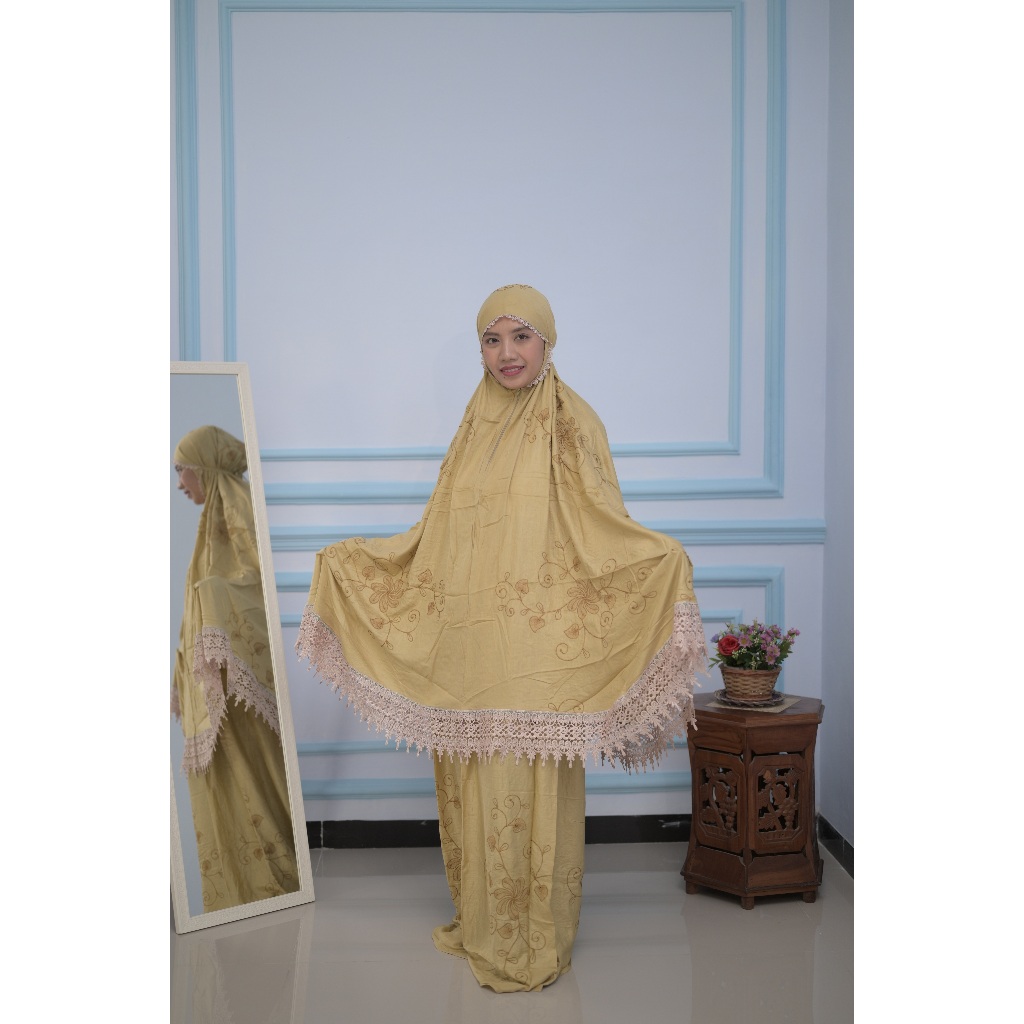 Mukena Setelan Rayon Bordir - Mukena Dewasa Setelan Rayon Bordir Renda Berkualitas Nyaman
