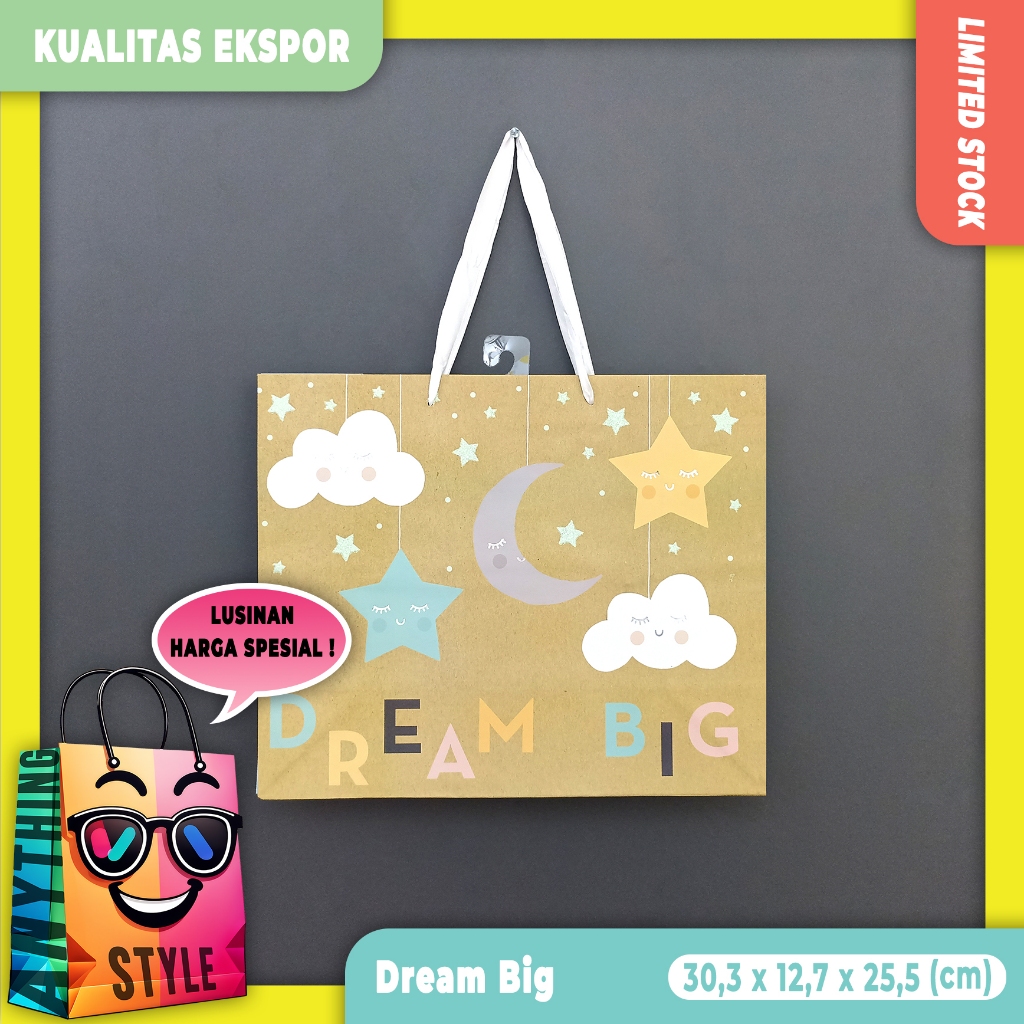 

[ Lusinan ] Paper Bag / Tas Kertas Motif Lucu Imut Gambar Bulan dan Bintang Glitter Kualitas Ekspor untuk Syukuran Kelahiran Bayi | Souvenir | Kado