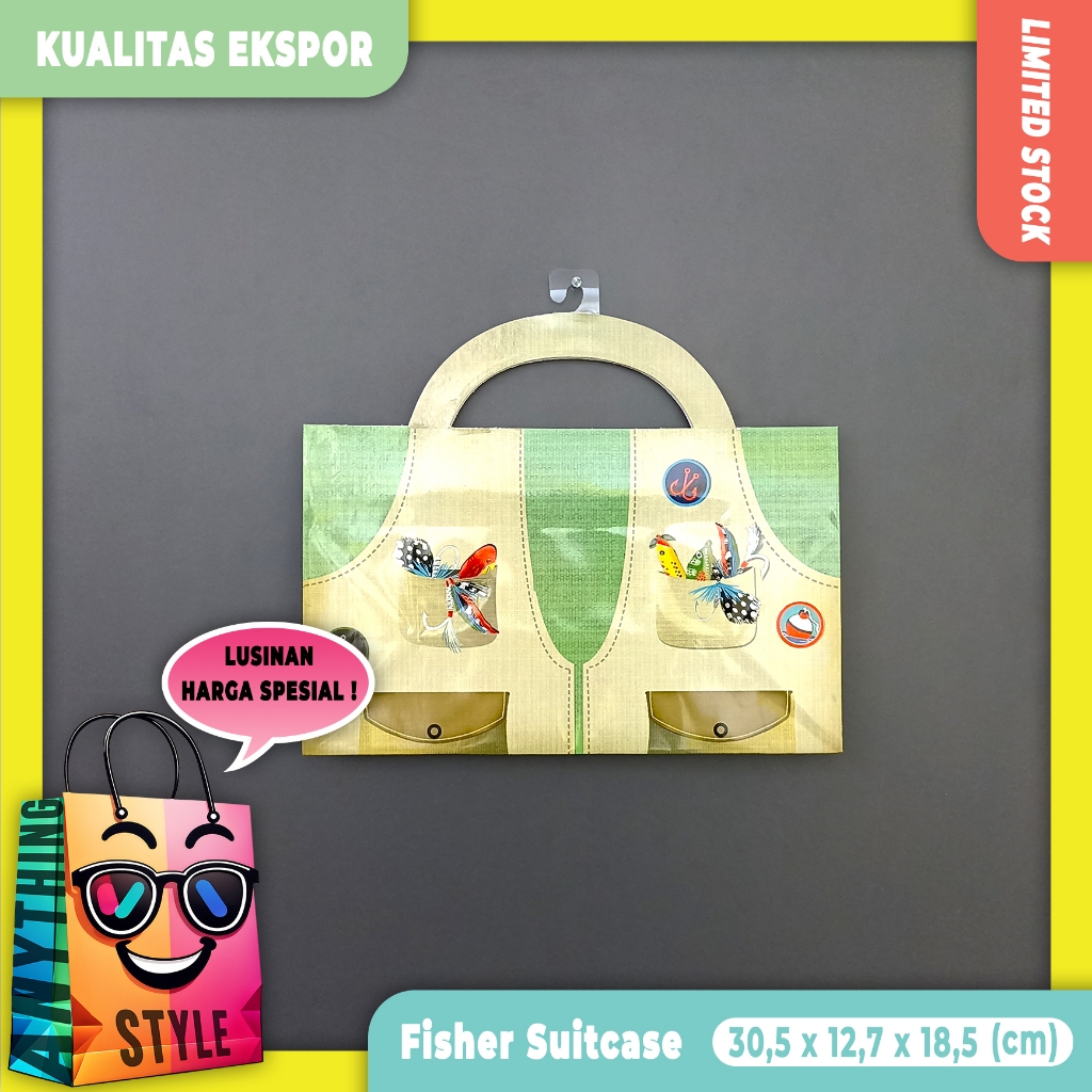 

[ Lusinan ] Paper Bag / Tas Kertas Bentuk Koper Motif Lucu Peralatan Memancing Kualitas Ekspor untuk Pesta Ulang tahun | Souvenir | Kado