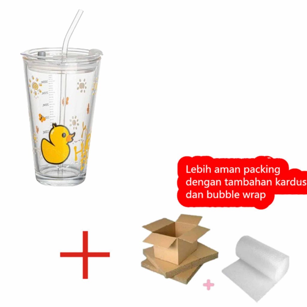 Gelas kaca * tumbler * Gelas ukur * Gelas Gambar lucu * 450ml-HAPPY DUCK+PENGAMAN