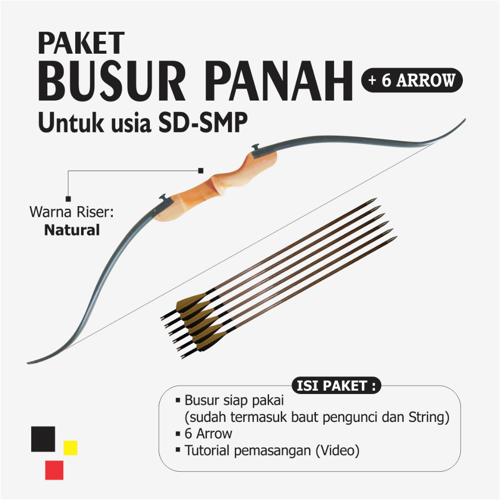 PAKET BUSUR PANAH ANAK USIA SD-SMP + 6 ARROW