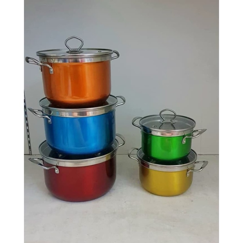 Korean Pot Rainbow - Panci Set Warna Warni - Korean Stockpot 5 in 1 - Panci Stainless Steel