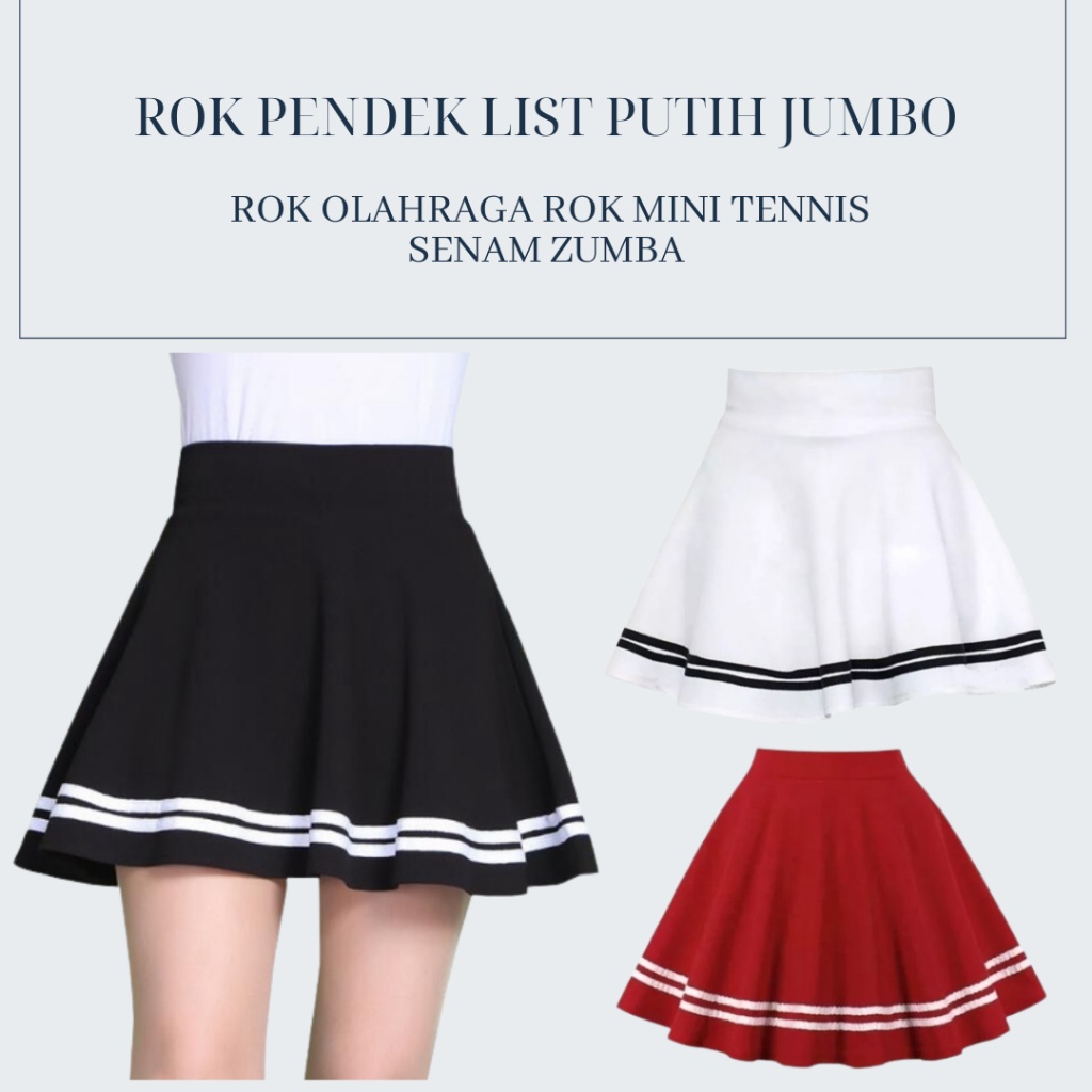 Bisa COD Oppa Style Shop Rok Pendek List Putih Jumbo Big Size  Rok Olahraga Rok Mini Tennis Senam Zu