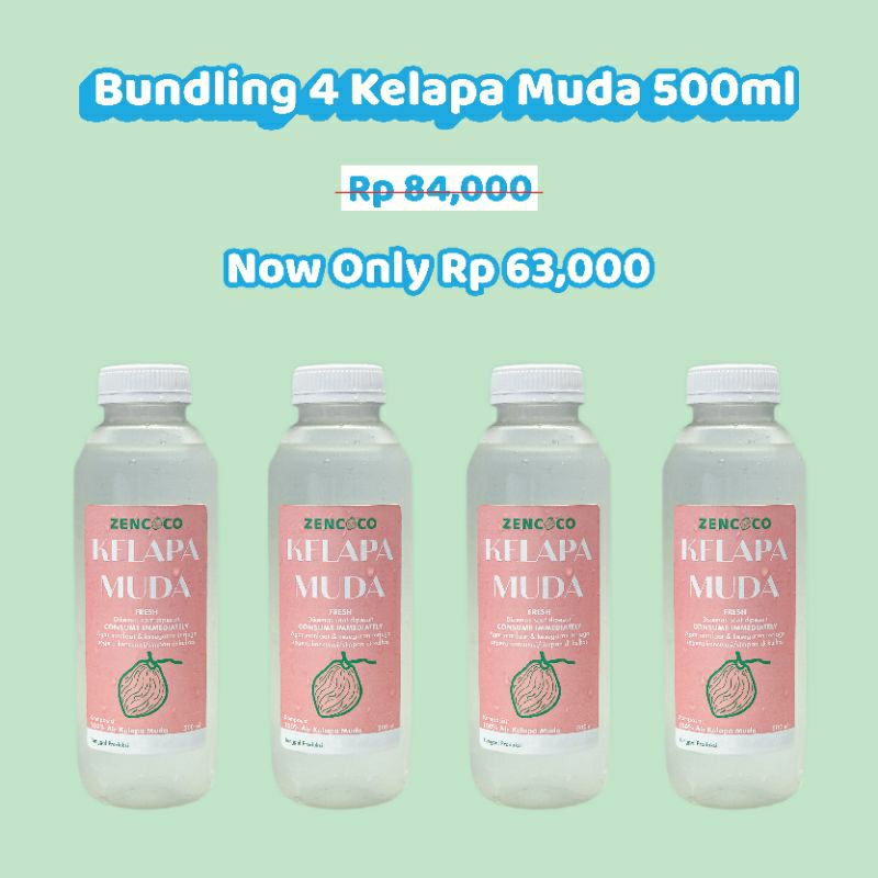 

Bundling Kelapa Muda Botolan 500ml - Air Kelapa Muda Bundling 4 Botol