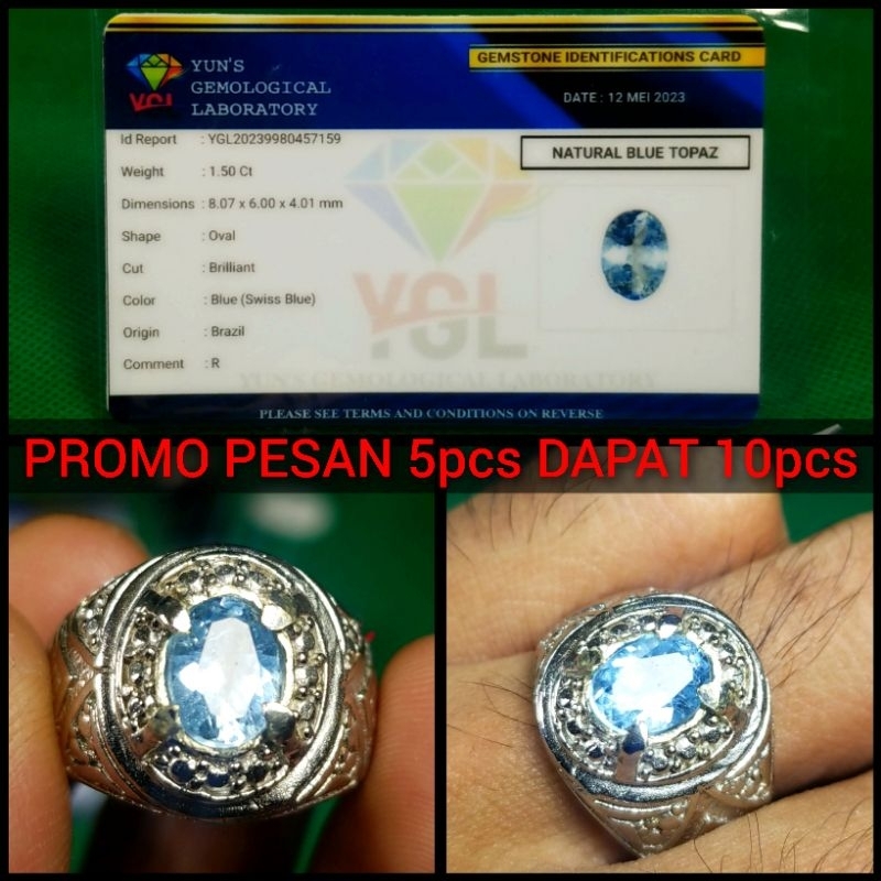 PLUS MEMO NATURAL BLUE TOPAZ SWISS TOPAS BATU AKIK CINCIN PERMATA 77