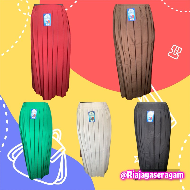 SERAGAM SEKOLAH Rok Plisir Panjang SD SMP SMA Pinggang Karet Rok Sekolah Abu Biru Rok SD Merah Hijau